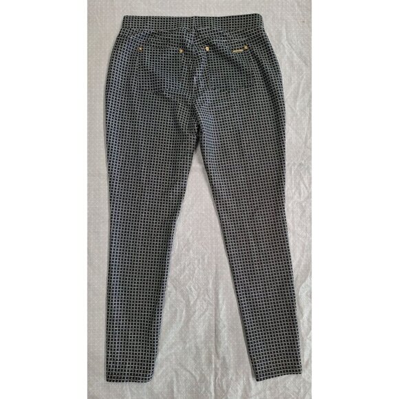 EUC Michael Kors Womens Leggings Slacks Pants Black White Check/Size Large - Picture 2 of 6